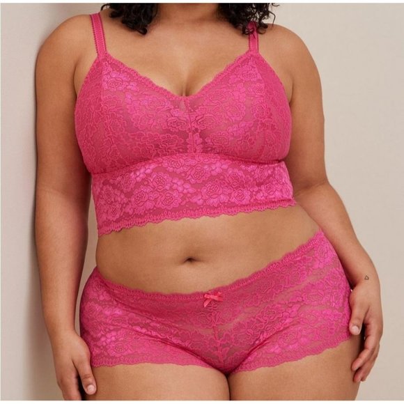 Torrid Lace Cropped NWT Sexy Bralette Adjustable Straps Cabaret/Hot Pink Medium - Picture 2 of 4